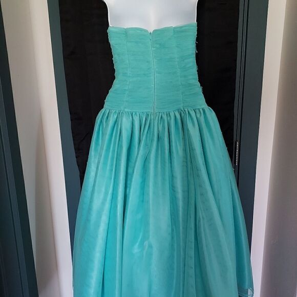 Morgan and Company Teal Strapless Prom Dress - Picture 8 of 15